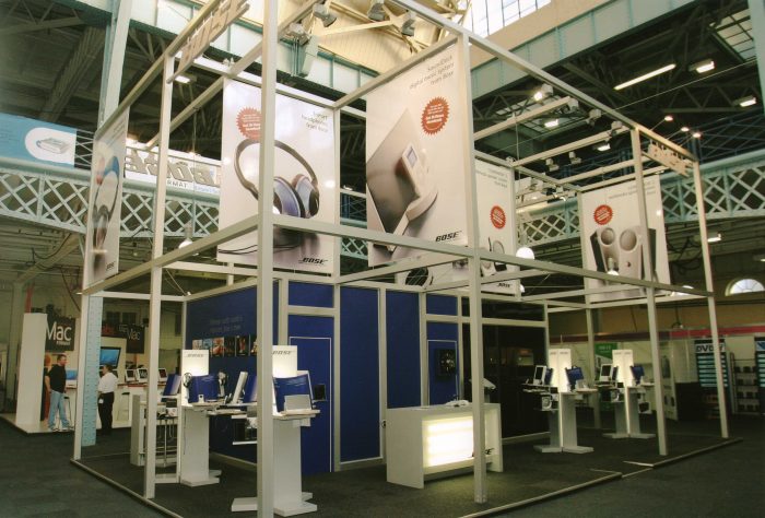 Large-scale exhibition stand structures constructed for Bose