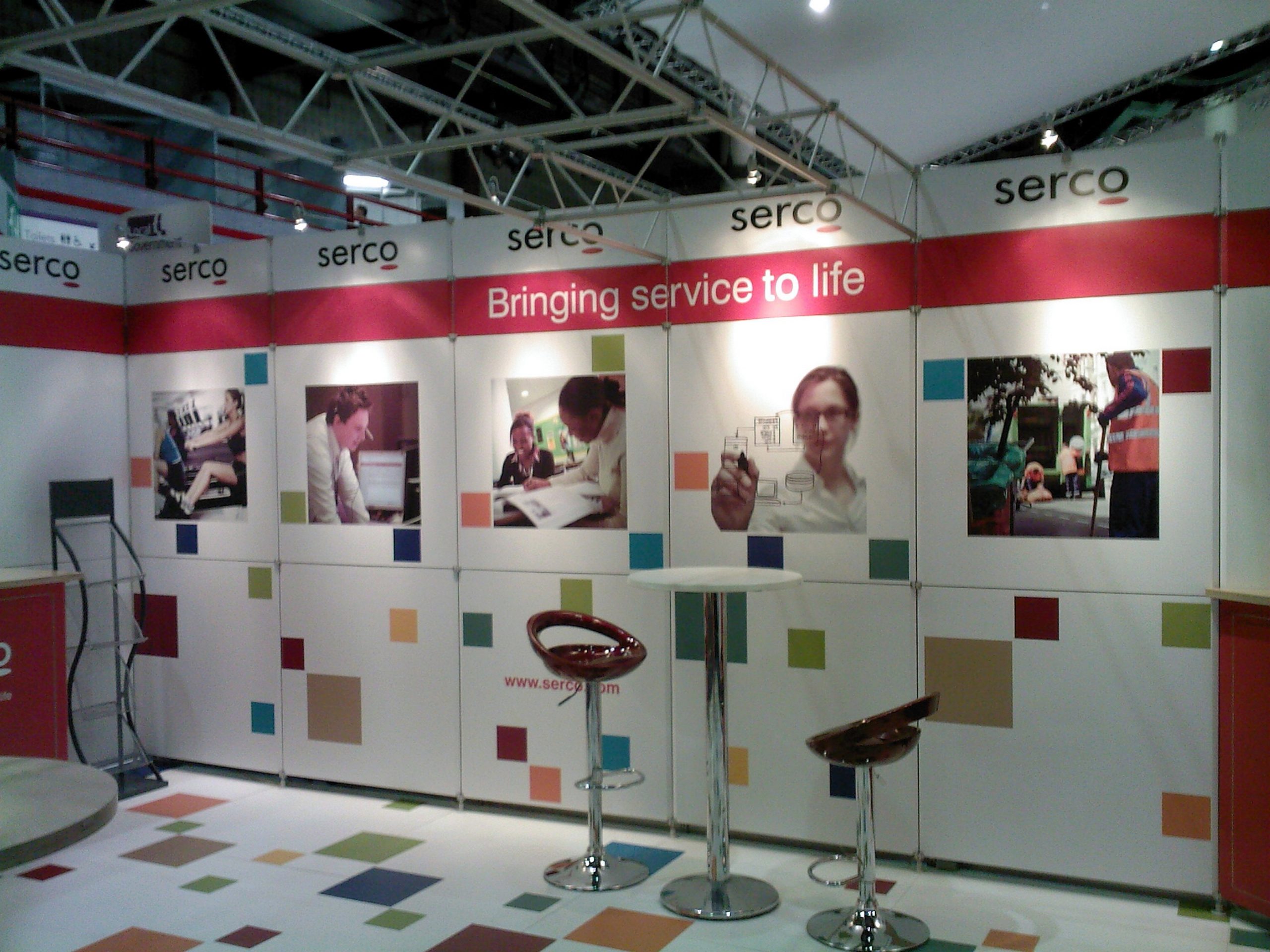 Leitner 1 exhibition wall panels and printed floor for Serco