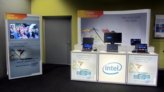 A display for Intel using a pop-up and bespoke T3 plinths